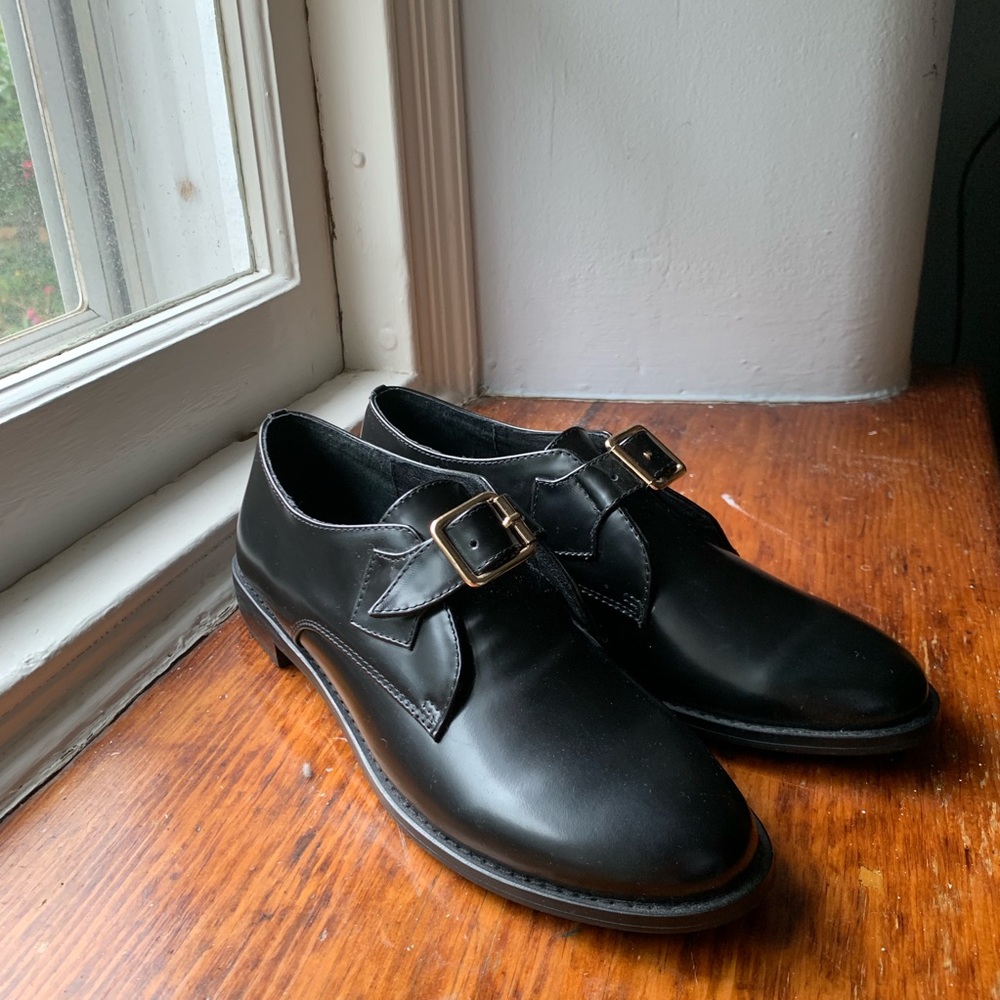 F-Troupe Black Leather Buckle Shoes
